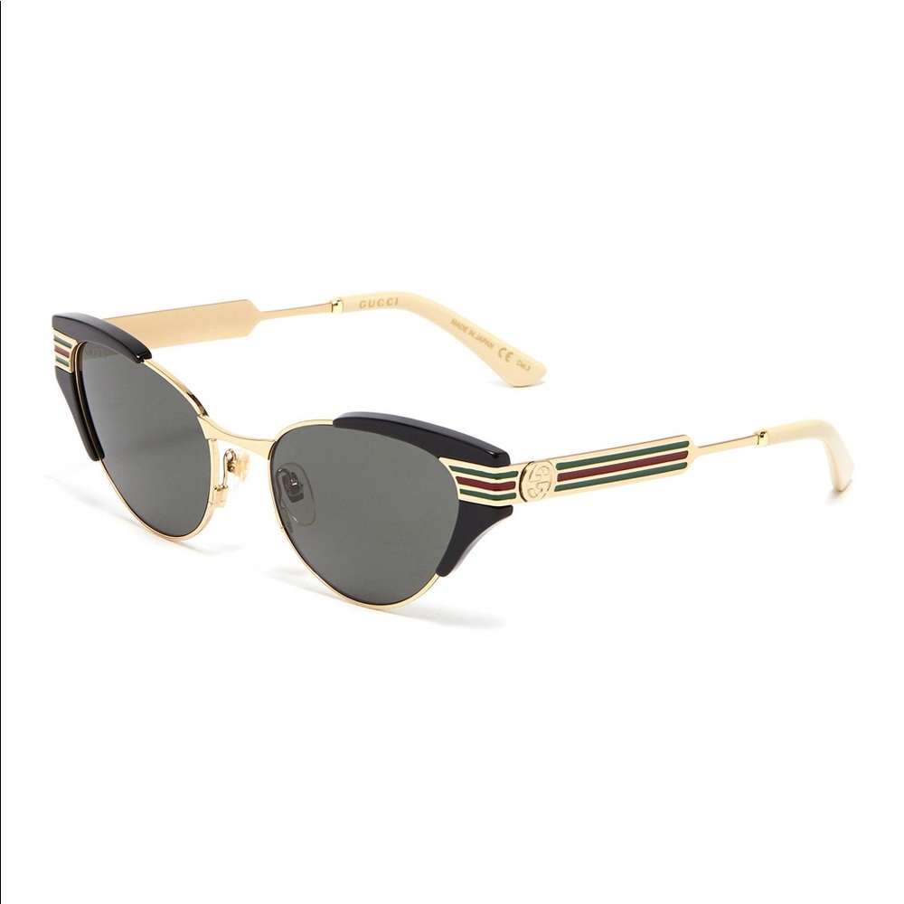 Gucci web stripe temple metal cat eye sunglasses